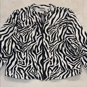 New Directions Zebra Print Jean Jacket - Black and White, Size Medium